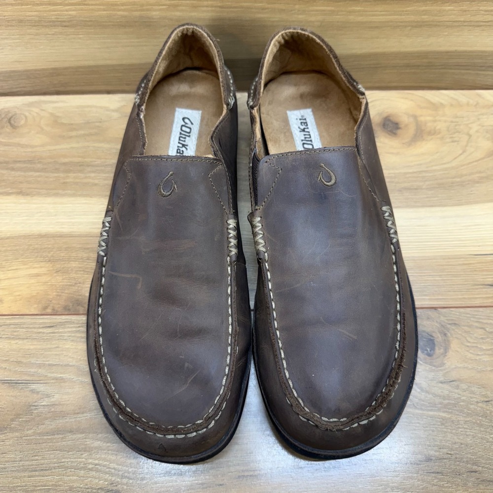 Olukai Moloa Moc Toe Loafer Mens 11.5 Brown Leather Convertible Casual Travel